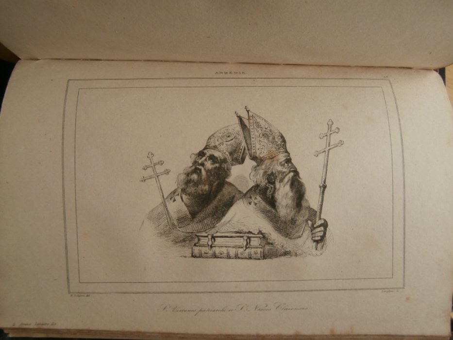Лалес, Франсуа Ипполит (1812 –1884) Франция - Рисовальщик, Ланглуа, Шарль (1789 – 1870) Франция - Гр Гравюра на стали °Армянские каталикосы святой Вартан (Вртанес I) (333-341) и святой Нарсес Великий (326-373)°.