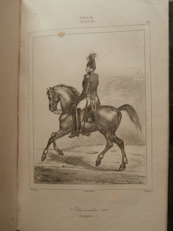 Вернье XIX Франция - рисовальщик, Ланглуа, Пьер Габриэль (1754 – 1810) Франция - Гравер, Lemaitre(Ав Гравюра на стали °Император Александр I Павлович верхом°.