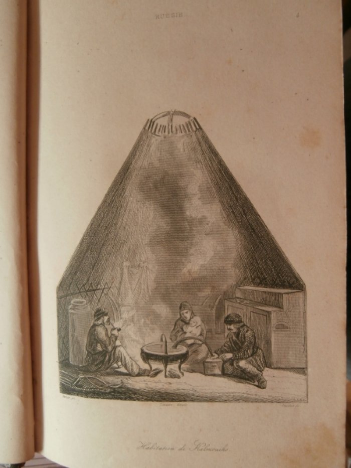 Vernier-худошник-рисовальщик,Chaillot-гравер (Самуель Шоле), Автор, директор гравильных работ - Lema Гравюра на стали `Жилище калмыков`.