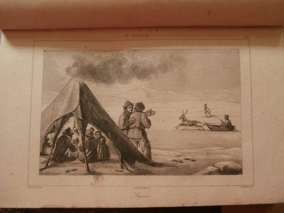 Вернье XIX Франция - рисовальщик, Шоле, Самуель (1785 – 1874) Франция - Гравер,  Lemaitre(Августин Ф Гравюра на стали «Лопари, они же саамы, они же лапландцы»