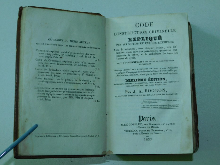 Rogron J.A. Code d` Instruction criminelle…..[ Уголовно-процессуальный кодекс c примерами ]