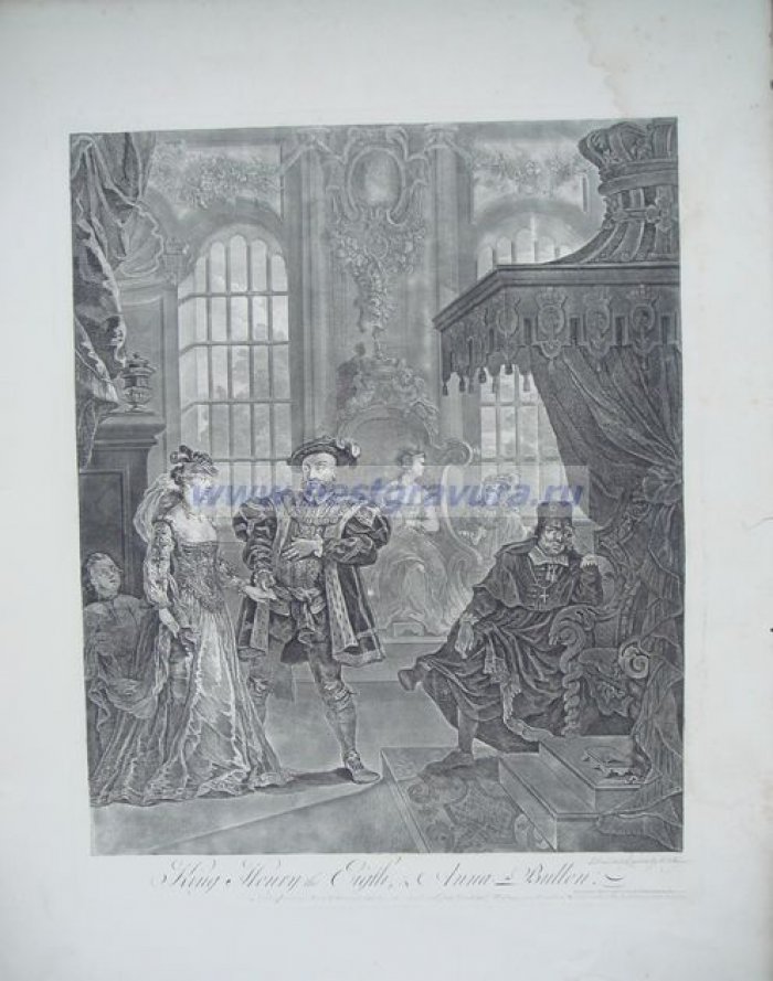 Хогарт,  Уильям (Hogarth, William). Большая гравюра `Король Генрих VIII и Анна Болейн`.