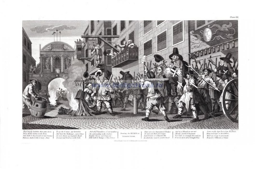 Кук, Томас (Cook, Thomas), Хогарт,  Уильям (Hogarth, William). Большая гравюра `Гудибрас. Поджаривание `охвостья` у Темпл-Бара`