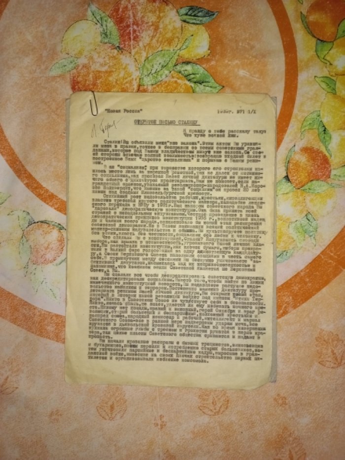 Открытое письмо Сталину. Ф. Ф. Раскольников (машинописная копия, 1939 г.)