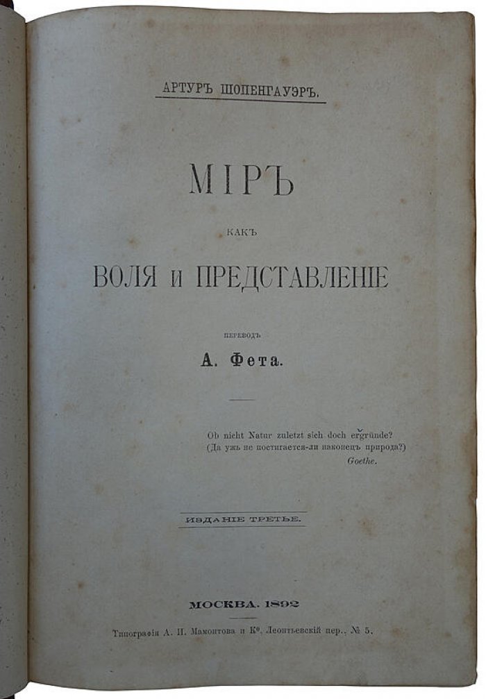 Шопенгауэр А. «Мир как воля и представление» — антикварное издание 1892 года