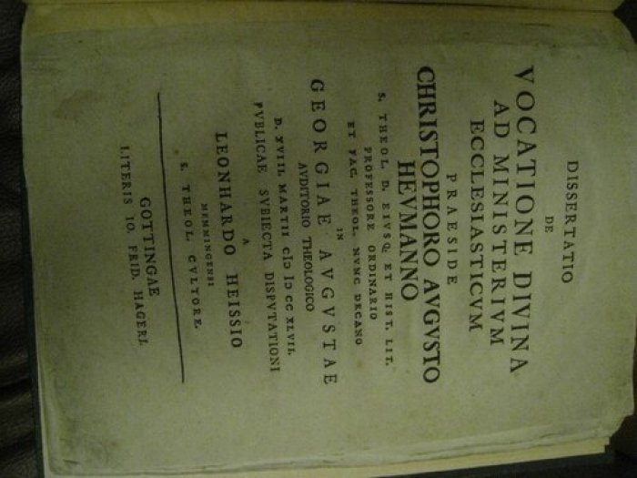Augysto Christophoro Heymanno. Dissertatio de vocatione divina ad ministerrivim ecclesiasticum.