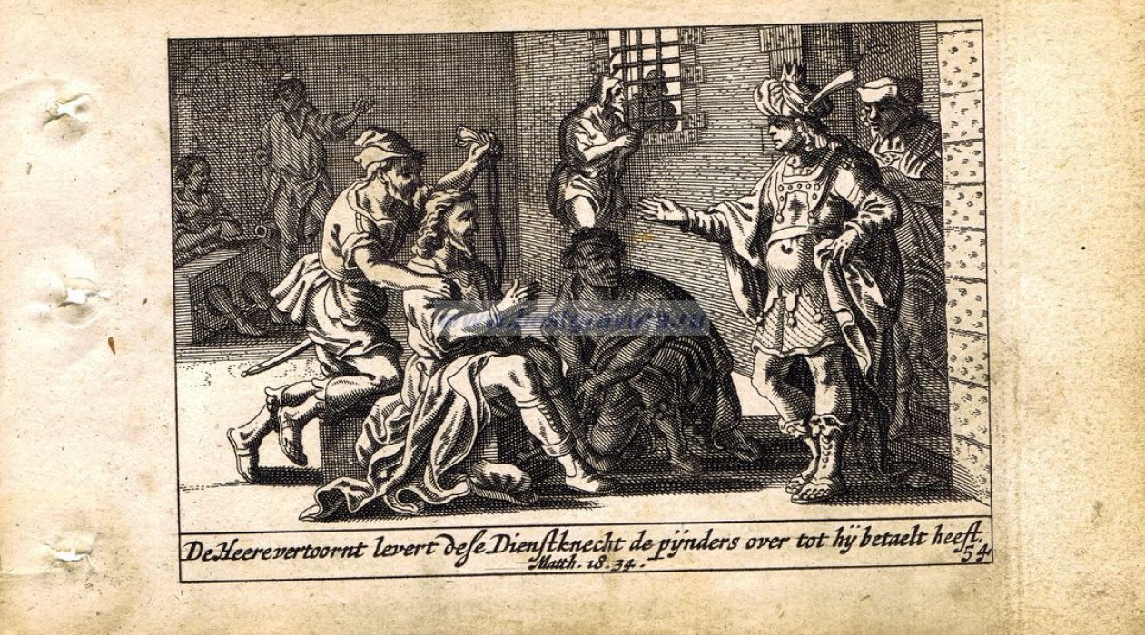 Схют, Питер (Schut, Pieter Hendricksz.). Гравюра `Библейская история. Новый Завет. Царь отдает должника истязателям`